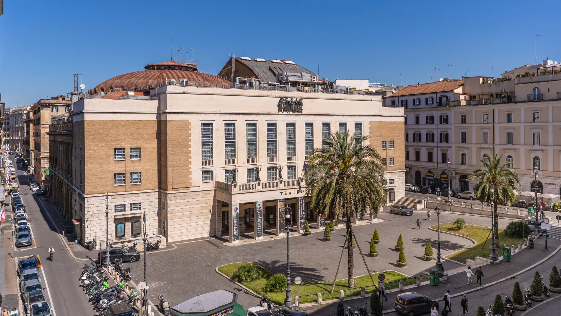 Facade of Rome Opera House with square and palm trees just steps from the hotel - Hotel Sonya, BZAR hotels in Rome